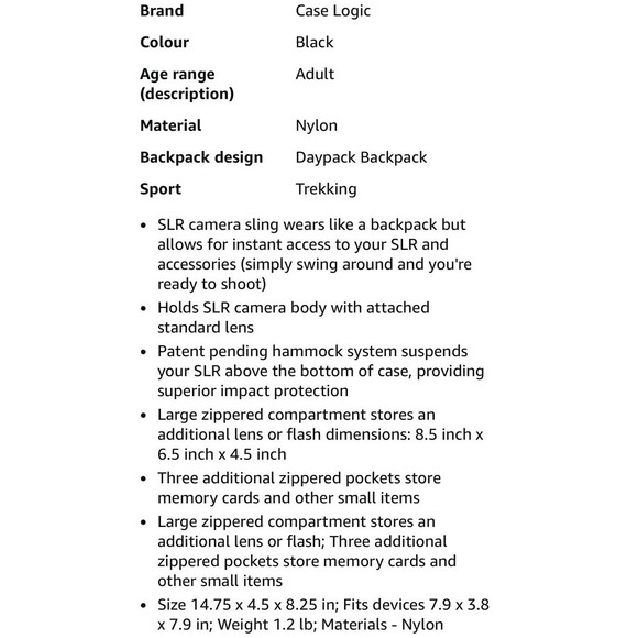 Case Logic DSLR Sling Camera Bag Model SLRC205 Black - Picture 11 of 13